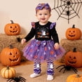 thumbnail image 1 of JCCXIN Toddler Kid Girls Halloween Outfits 1St Birthday Pumpkin Graphic Romper Skirt + Headband Sock Sleeves 4 PC Set Long Sleeve Dress-Up Party Lovely Trick Or Treat Wear,Purple,1-3 Months, 1 of 3
