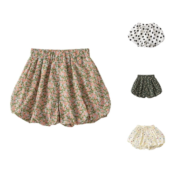 JCCXIN Toddler Kid Girls Puff Shorts Polka Dot Floral Print Elastic Waist Outdoor Daily Playwear Summer Casual Soft Hiking Bottoms,White,4-5 Years