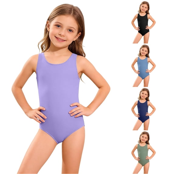 JCCXIN Toddler Kid Girls Swimsuit One-Piece Tankini Solid Color Swim Wear Wide Strap Crew Neck Surfing Summer Water Play Cozy Vacation Beachwear,Purple,13-14 Years