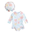 thumbnail image 1 of JCCXIN Toddler Kid Girls Swimsuit Zip Up One-Piece Summer Prints Long Sleeve Rash Guard Ruffles Bikini With Hat Set Lovely Party Bathing Suit,White,9-12 Months, 1 of 7