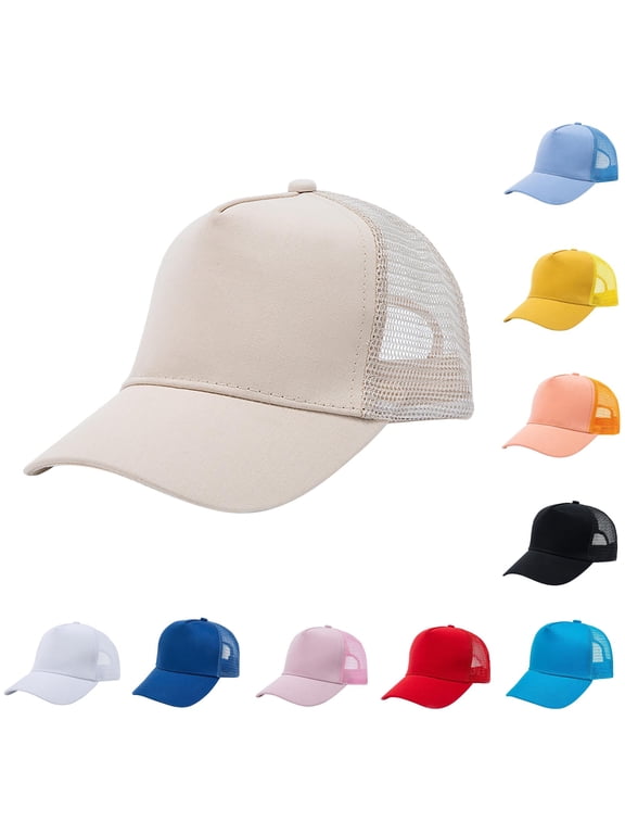Toddler Kids Baseball Cap Boys Girls Trucker Hat Breathable Mesh Adjustable Solid Color Lightweight School Days Caps Summer Daily Outdoor Adorable Vacation Sports Hats,Beige