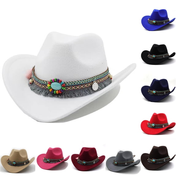 JCCXIN Toddler Kids Boys Girls Cowboy Hat Western Cowgirl Hats With Tassels Halloween Dress-Up Party Caps Wide Brim Funny Hiking Festival Cap,White,4-12 Years