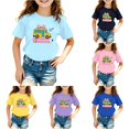 thumbnail image 1 of JCCXIN Toddler Kids Girls First Day Of School Tshirts Back To School Clothes Pencil Bus Graphic Tops Crew Neck Short Sleeve Loose Fit Sweet Beach Casual Daily Wear,Light Blue,4-5 Years, 1 of 4