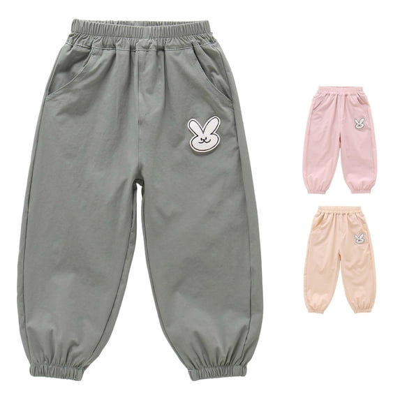 JCCXIN Toddler Kids Girls School Pants Casual Baggy Cartoon Rabbit Appliques Ankle-Tied Pants With Pockets Lightweight Outdoor Summer Everyday Wear Lovely Party Bottoms,Green,5-6 Years