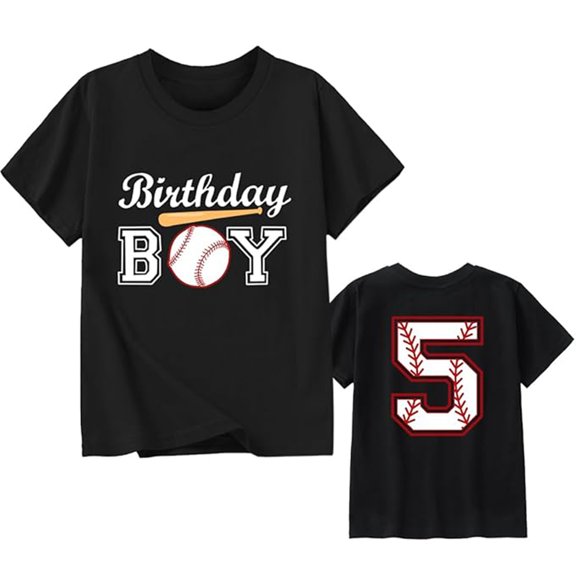 JCCXIN Toddler Kids Tee Boys Short Sleeve Birthday Tees Letter Print Baseball Graphic Crew Neck Loose Fit Outdoor Sports School Days Summer Casual Daily Wear Cozy Beach Tops,Black,1-2 Years