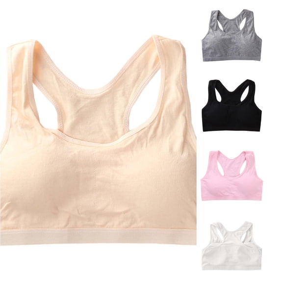 JCCXIN Training Bras For Girls Padded Wireless Junior Sports Bras Soft Seamless Cami Elastic Wide Strap School Everyday Comfort Cute Bralette,Beige,13-18 Years