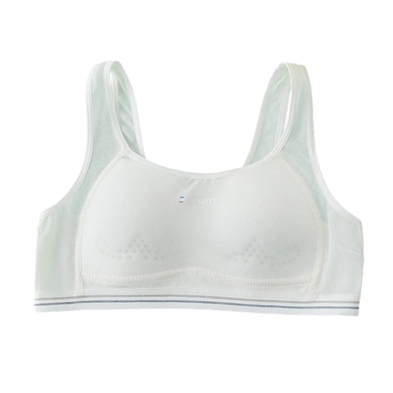 JCCXIN Training Bras For Girls Padded Wireless Junior Sports Bras Soft Seamless Cami Elastic Wide Strap School Everyday Comfort Cute Bralette,White,14-16 Years