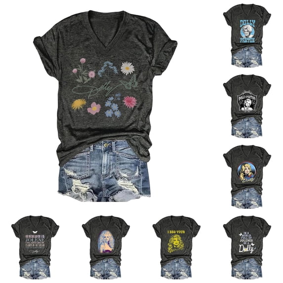 JCCXIN Vintage Dolly Shirt Parton Memorial T-Shirt Country Legend Tee Retro Country Singer Graphic Tee V Neck Tops for Women