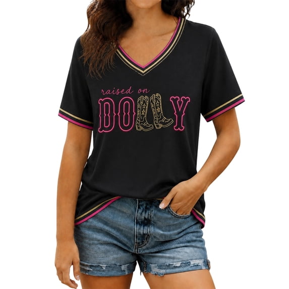 JCCXIN Vintage Dolly Shirt Parton Memorial T-Shirt Country Legend Tee Retro Country Singer Graphic Tee V Neck Tops for Women