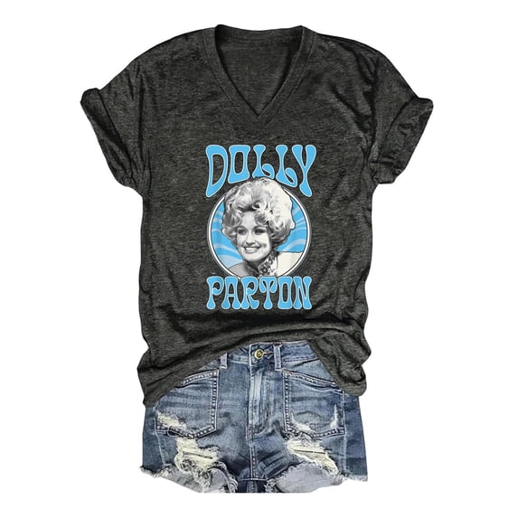 JCCXIN Vintage Dolly Shirt, Womens Country Music T-Shirt, Parton Memorial Graphic V Neck Tees