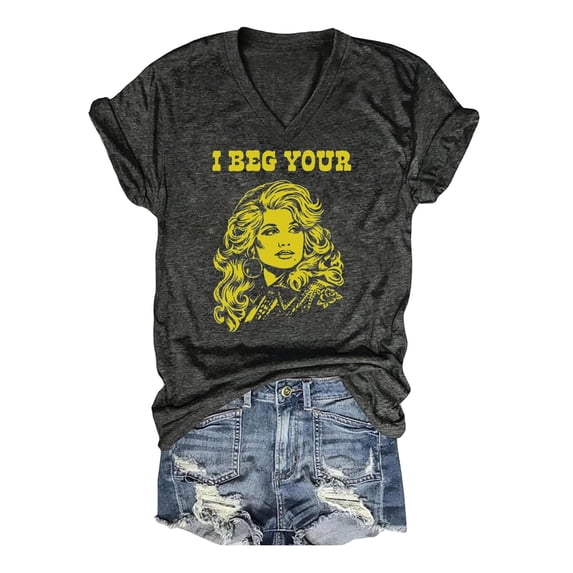 JCCXIN Vintage Dolly Shirt, Womens Country Music T-Shirt, Parton Memorial Graphic V Neck Tees