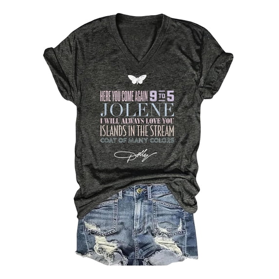 JCCXIN Vintage Dolly Shirt, Womens Country Music T-Shirt, Parton Memorial Graphic V Neck Tees