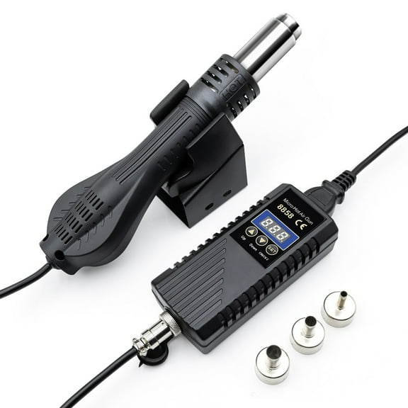JCD Rework Station 8858 SMD Hot Air Gun Digital Welding Tool with 3 Nozzles and LED Digital Display(US plug) 100-480 50-60Hz 50W