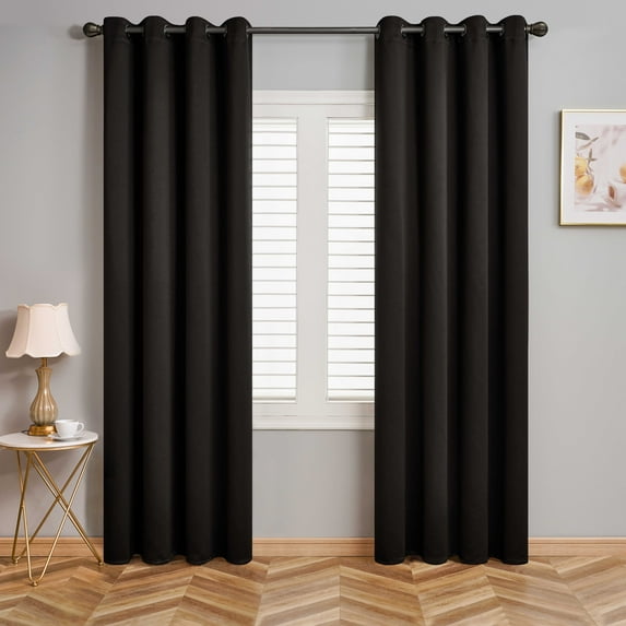 JCDY High Blackout Curtains 63 inch Long for Bedroom Living Room Solid Color Grommet Home Darkening Thermal Insulated Noise Reduce Drapes , Black, 52 x 63 inch,2 Panels