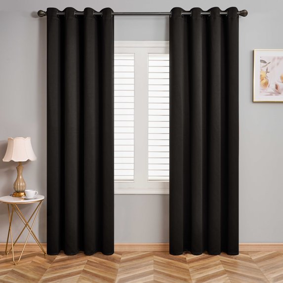 JCDY High Blackout Curtains 95 inch Long for Bedroom Living Room Solid Color Grommet Home Darkening Thermal Insulated Noise Reduce Drapes , Black, 52 x 95 inch,2 Panels