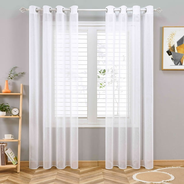 JCDY White Sheer Curtains 95 inches Length for Bedroom Study Room Kitchen Living Room Grommet Yarn Window Drapes,Transparent Light Weight Soft Window Treatment Curtains,54 x 95 inch,2 Panels
