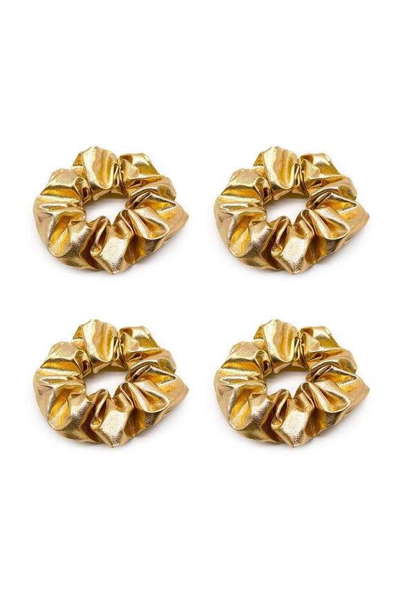 Gold Hair Scrunchies - Elastic Hair Ties for Girls & Women, Shiny Hair Accessories, Hair Band for Women's Ponytail, Soft Hair Bows (Gold, 4 PCS)