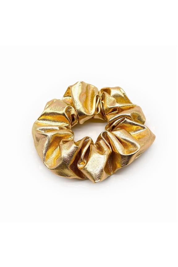 Gold Hair Scrunchies - Elastic Hair Ties for Girls & Women, Shiny Hair Accessories, Hair Band for Women's Ponytail, Soft Hair Bows (Gold, 4 PCS)