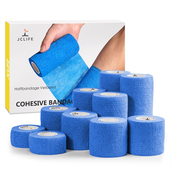 JCLIFE Self Adherent Bandage Wrap, Vet Tape 1 In - 4 In x 5 Yds Breathable,10 Rolls Elastic Cohesive Wrap Tape for Wrist, Swelling, Sports, Tattoo (Blue)