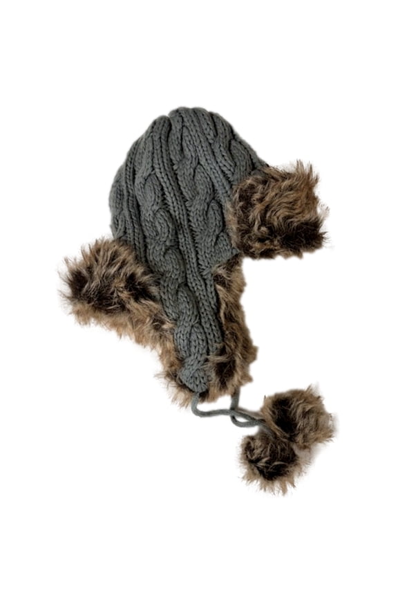 Womens Soft Cable Knit Fleece Lined Trapper Hat