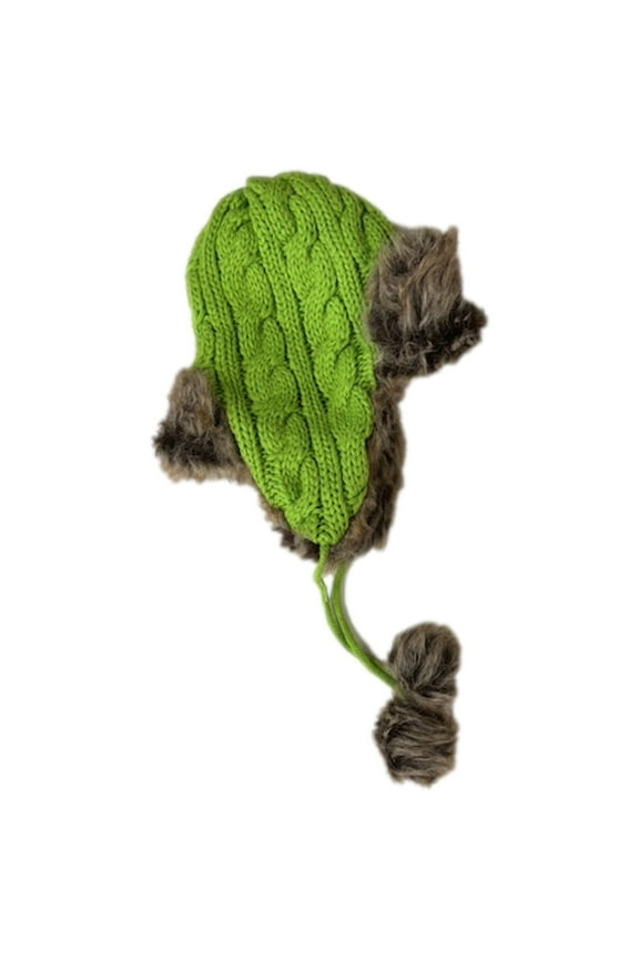 Womens Bright Green Fleece Lined Cable Knit Trapper Hat