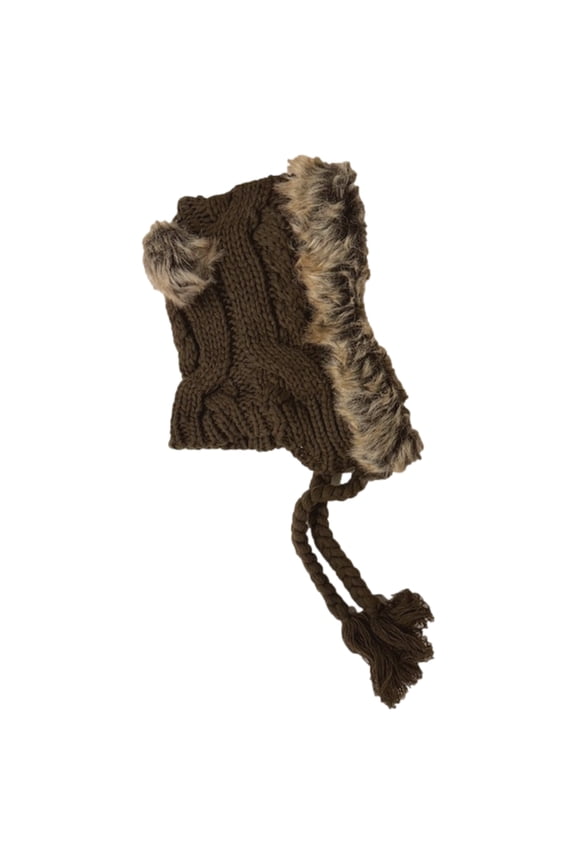Womens Brown Cable Knit Trapper Hat