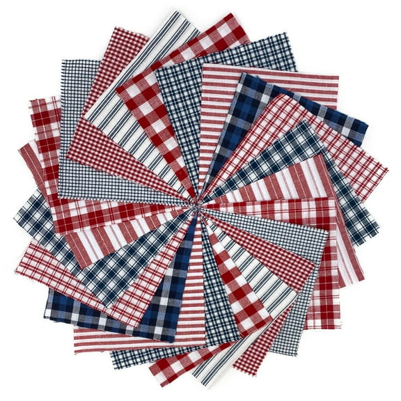JCS 40+ Red, White and Blue Plaid Homespun 6-inch Quilt Squares