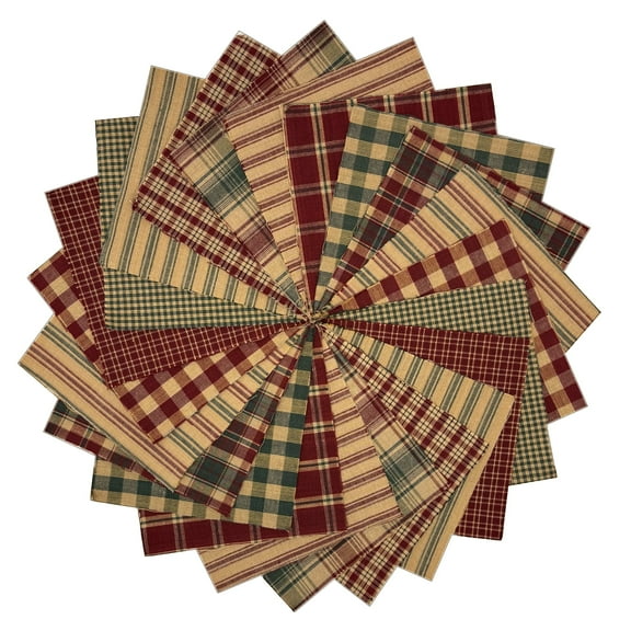 JCS 40+ Rustic Christmas Homespun 6 inch Pre-Cut Plaid Quilt Squares Red Green Charm Pack