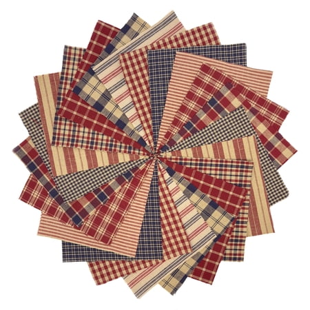 JCS 5" American Heritage Plaid Homespun Precut Fabric Quilt Squares Charm Pack, Red Blue 40 Pieces