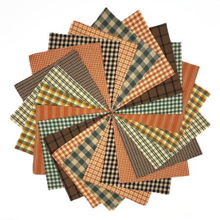 JCS 5" Autumn Spice Orange Plaid Precut Fabric Quilt Squares, (40 Pieces)