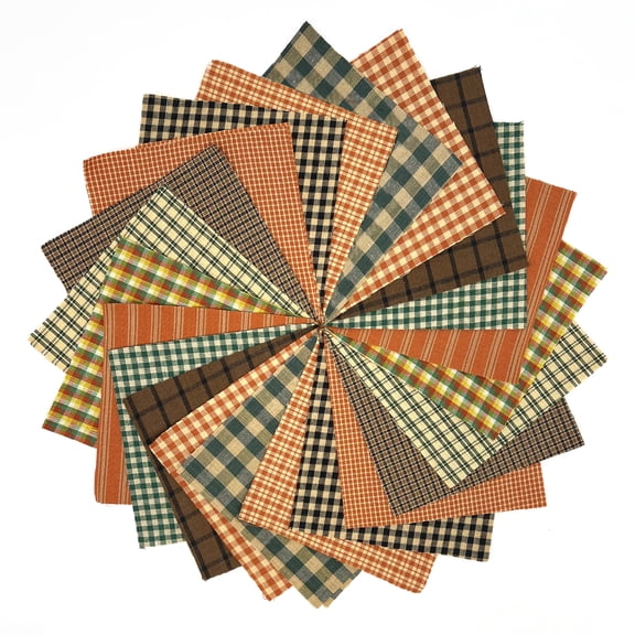 JCS 5" Autumn Spice Orange Plaid Precut Fabric Quilt Squares, (40 Pieces)