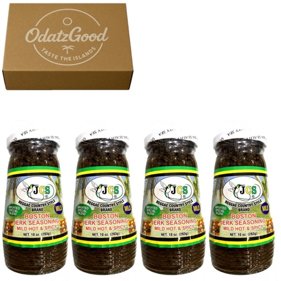 JCS Boston Jerk Mild Hot & Spicy 10oz (283g) 4-Pack  Product of Jamaica  Curated & Packaged by ODatzGood