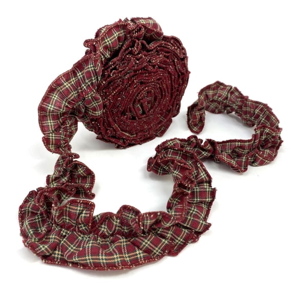 JCS Cabin Red Ruffled Fabric Trim or Garland -12 feet