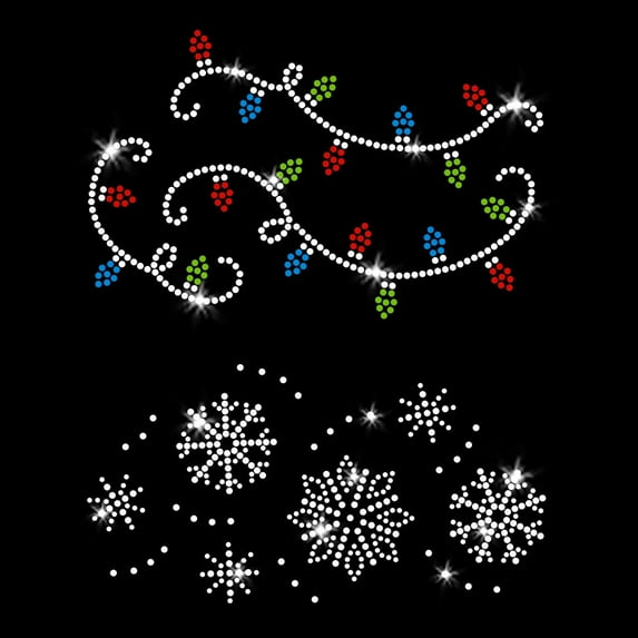 JCS Rhinestones Cute Christmas Snowflakes Lights Snow Bling Design Iron-on Clear Crystals Rhinestone Transfers