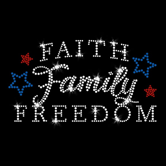 JCS Rhinestones Faith Family Freedom Christian Patriotic Iron-on Clear Red Blue Rhinestone Transfer
