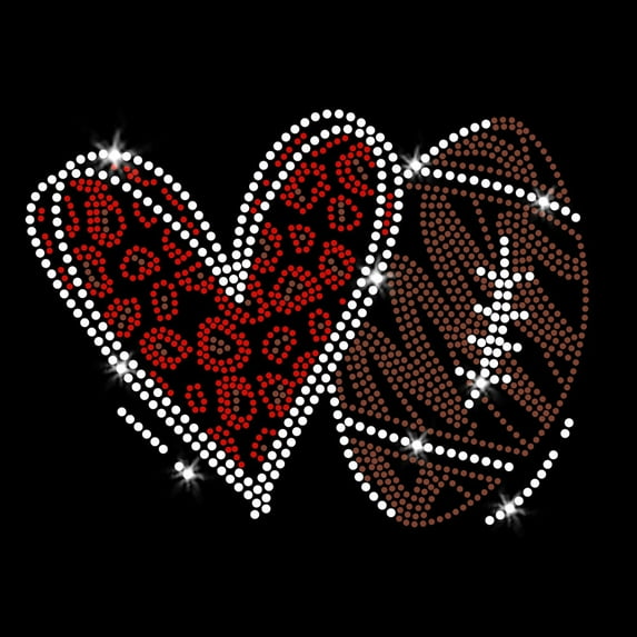JCS Rhinestones Football Heart Cute Cheetah Bling Fun Iron-on Clear Rhinestone & Red Brown Rhinestud Transfer