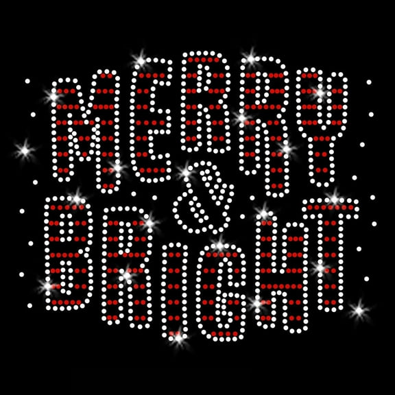 JCS Rhinestones Merry and Bright Christmas Sparkly Fun Clear Red Iron-on Rhinestone Transfer