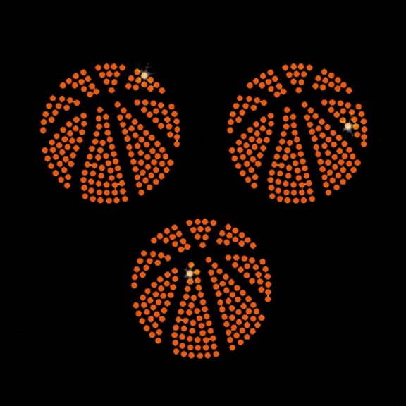 JCS Rhinestones Set of 3 Basketball Balls Iron-on Orange Rhinestone Crystals DIY Bling Transfer
