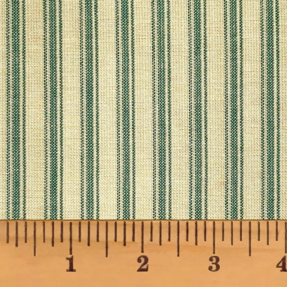 Timber Green Ticking Stripe Homespun Cotton Fabric Sold by the Yard- by JCS Fabric