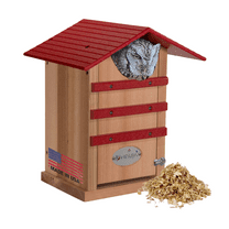 JCS Wildlife Screech Owl or Saw-Whet Owl House Cedar Nesting Box with Poly Lumber Roof - Screech Owl Nest Box - Made in the USA (Cardinal Red)