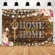 JCSHIT Housewarming Party Backdrop Home Sweet Home New House Party Decorations Rustic Wood Pink Floral Home Key Shining Lights Photography Background for New House Photo Studio Props Vinyl