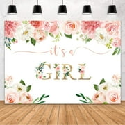JCSHIT It's a Girl Baby Shower Backdrop Watercolor Pink Floral Photography Background Flower Baby Girl Party Decorations Photo Booth Photoshoot Props Banner Supplies
