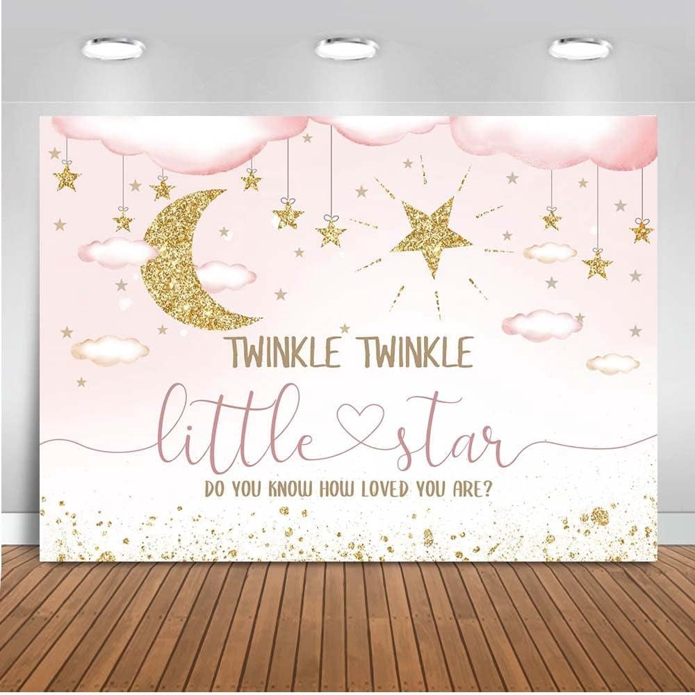 JCSHIT Pink Twinkle Twinkle Little Star Baby Shower Backdrop Gold ...