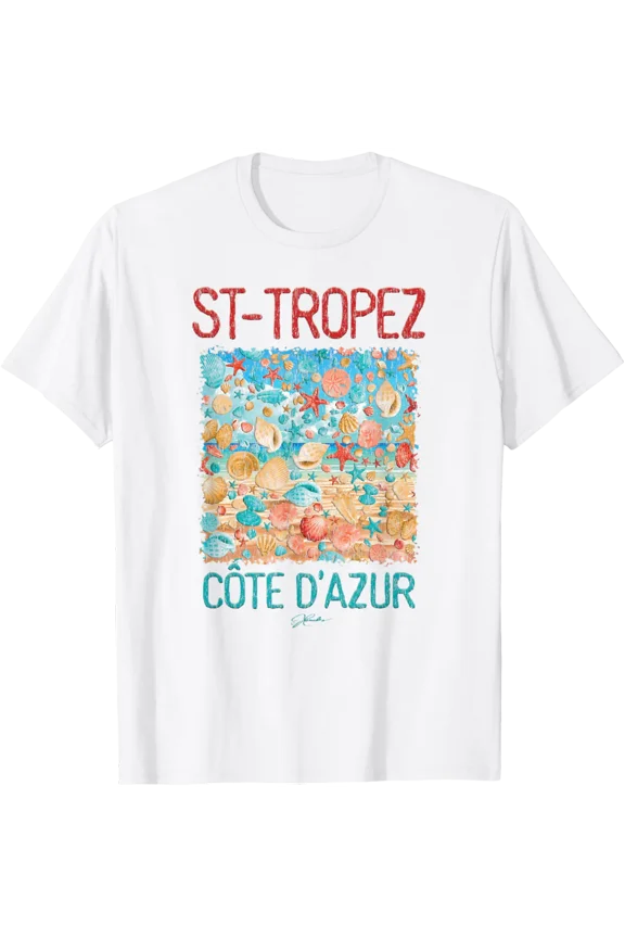 JCombs St-Tropez French Riviera Seashell Rain Graphic T-Shirt
