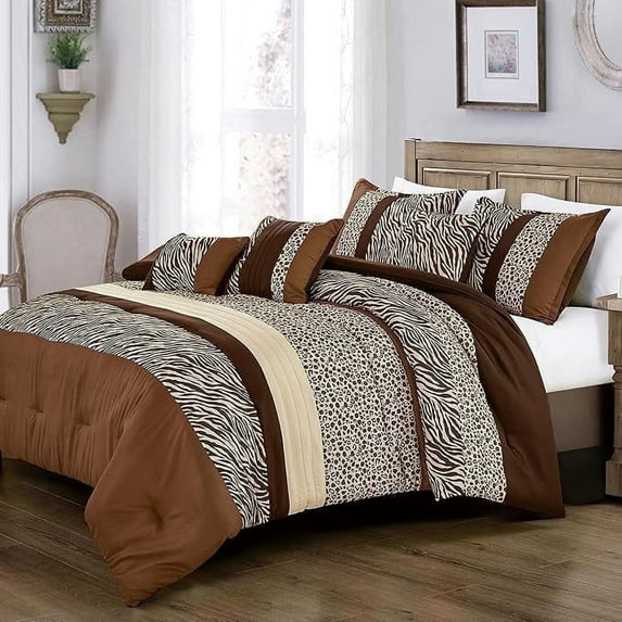 JCrown 6 Piece Bed in Bag Comforter Set - Safari Animal Print - Geometric or Striped Pattern in Southwest Colors - Lively and Harmonious Nature Theme (Animal Print, King)