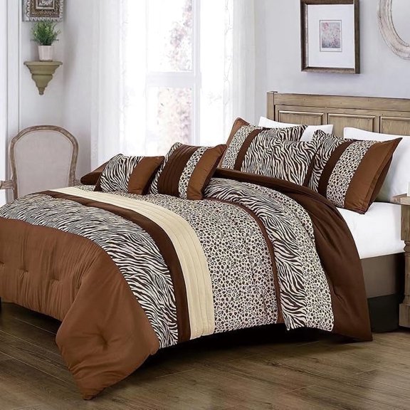 JCrown 6 Piece Bed in Bag Comforter Set - Safari Animal Print - Geometric or Striped Pattern in Southwest Colors - Lively and Harmonious Nature Theme (Animal Print, King)