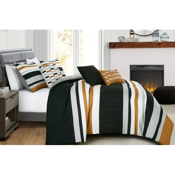 6 Piece Bed in Bag Comforter Set - Safari Animal Print - Geometric or Striped Pattern in Southwest Colors - Lively and Harmonious Nature Theme (Keawe, King)