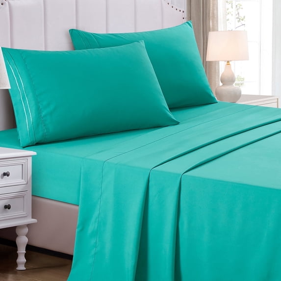 JCrown Premium Hotel Style Bed Sheets – Rich and Soft Hand, Breathable, and Cooling – Resistant to Wrinkle, Shrinkage, Fade, and Stain - Easy Care (Aqua, Full)
