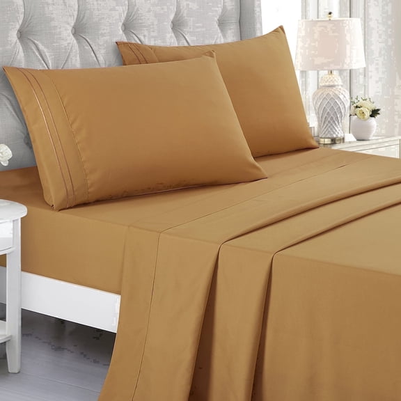 JCrown Premium Hotel Style Bed Sheets – Rich and Soft Hand, Breathable, and Cooling – Resistant to Wrinkle, Shrinkage, Fade, and Stain – Easy Care (Camel, Queen)