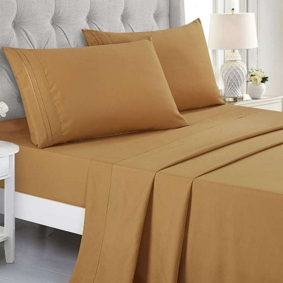JCrown Premium Hotel Style Bed Sheets – Rich and Soft Hand, Breathable, and Cooling – Resistant to Wrinkle, Shrinkage, Fade, and Stain – Easy Care (Camel, Twin)